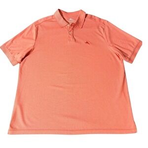 Tommy Bahama Mens Button Polo Golf Shirt Size XL Coral Orange Island Life